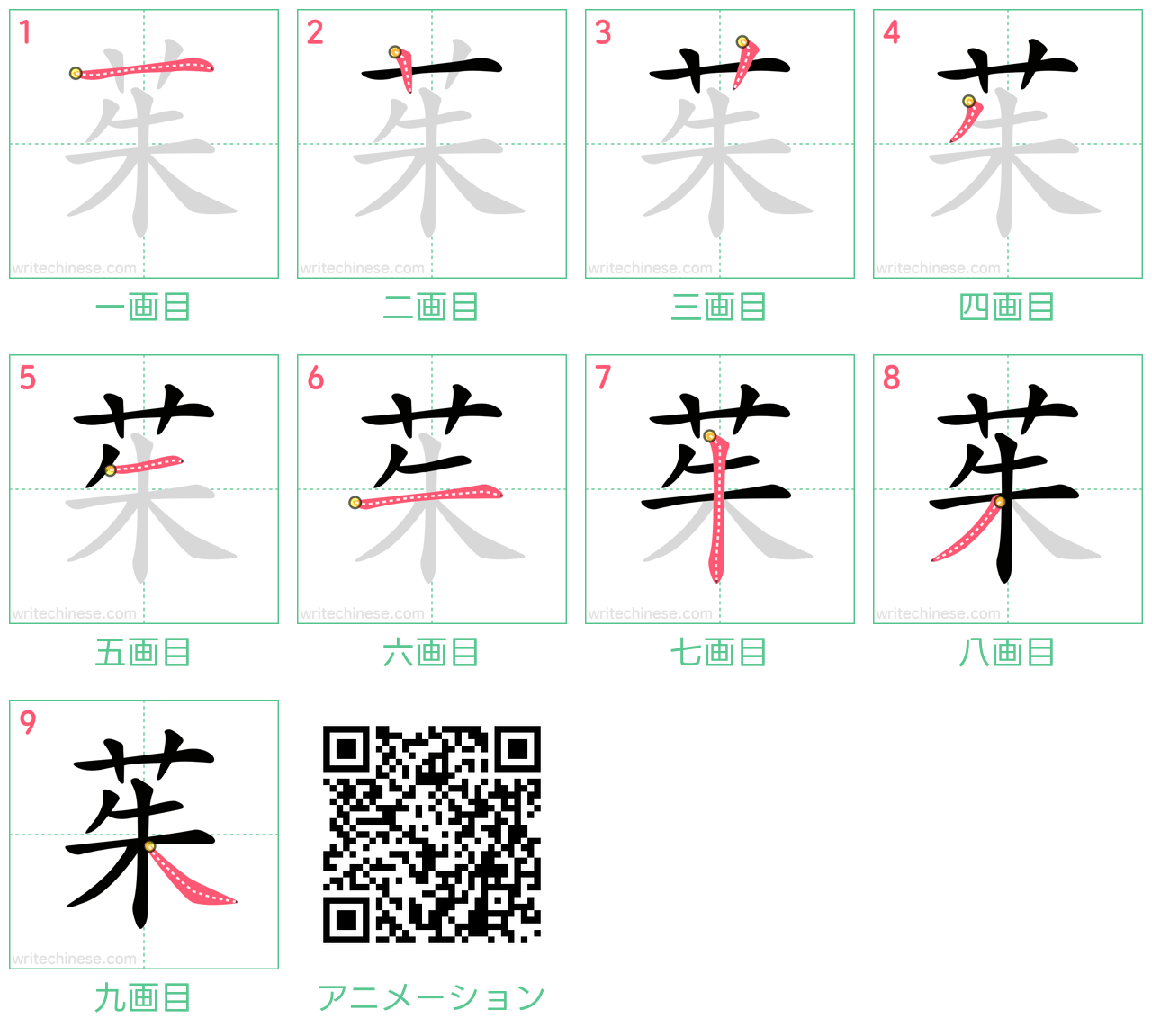 中国語の漢字「茱」の書き順 筆順
