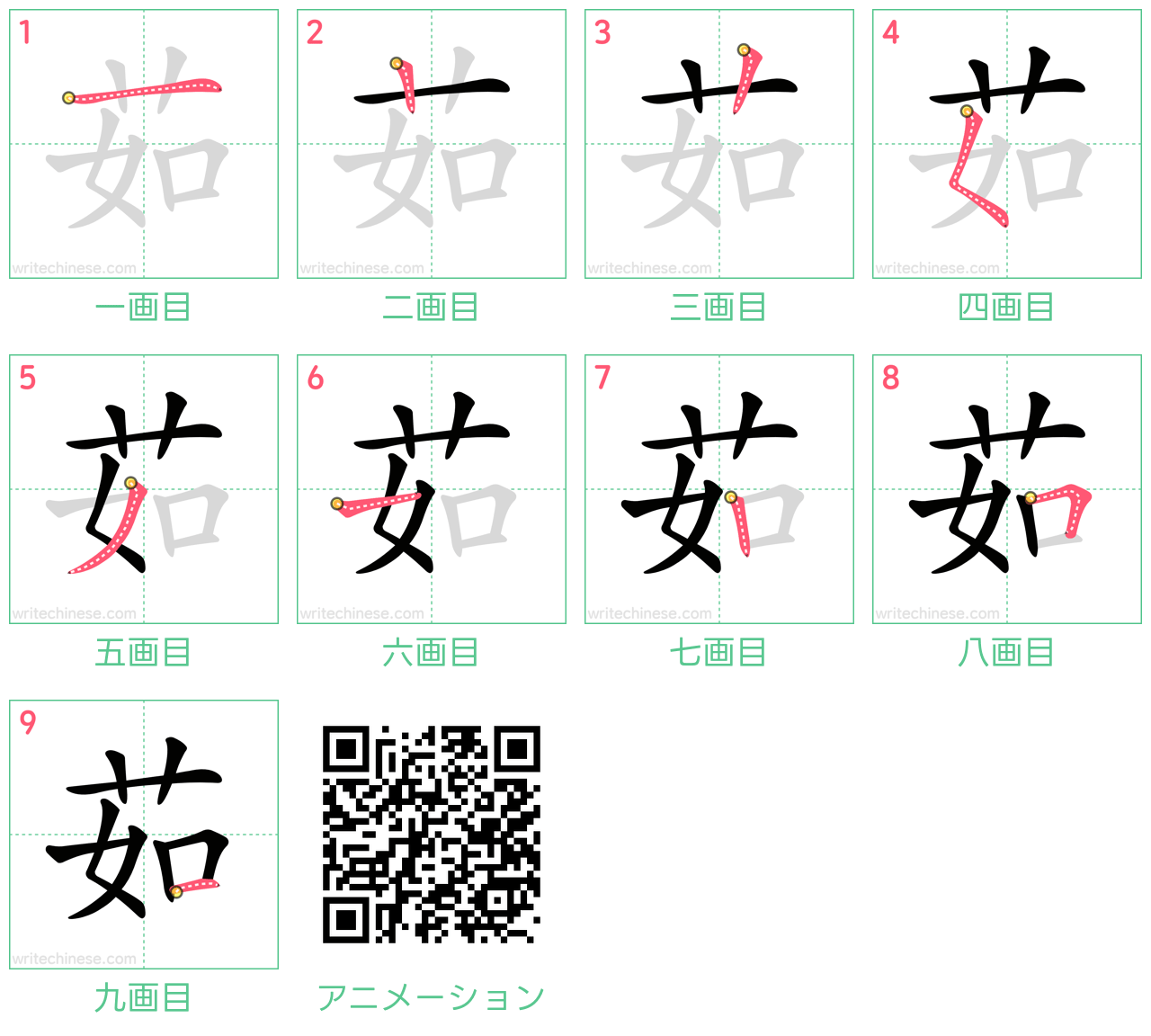 中国語の漢字「茹」の書き順 筆順