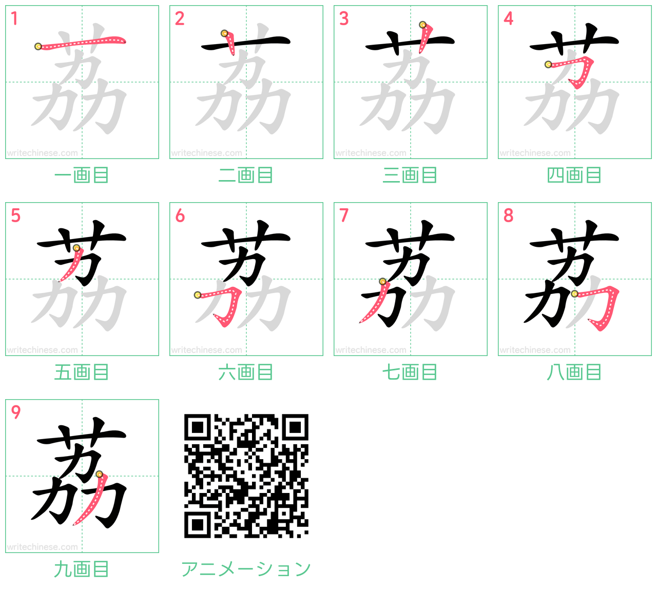 中国語の漢字「荔」の書き順 筆順