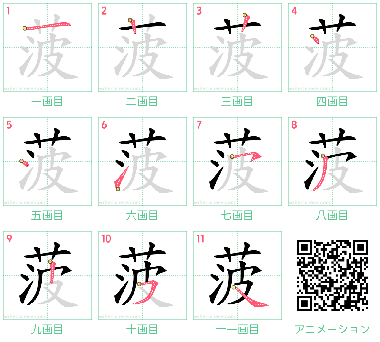 中国語の漢字「菠」の書き順 筆順