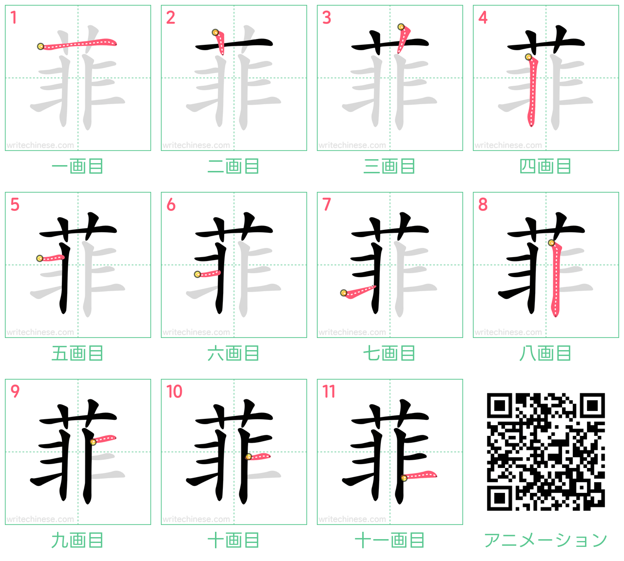 中国語の漢字「菲」の書き順 筆順
