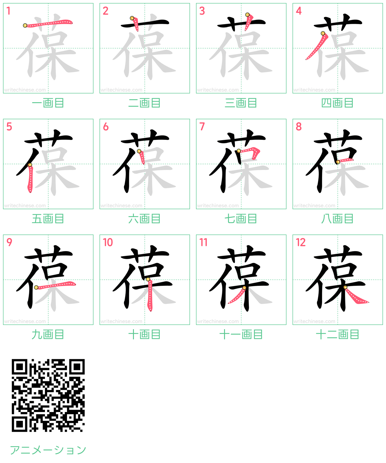 中国語の漢字「葆」の書き順 筆順