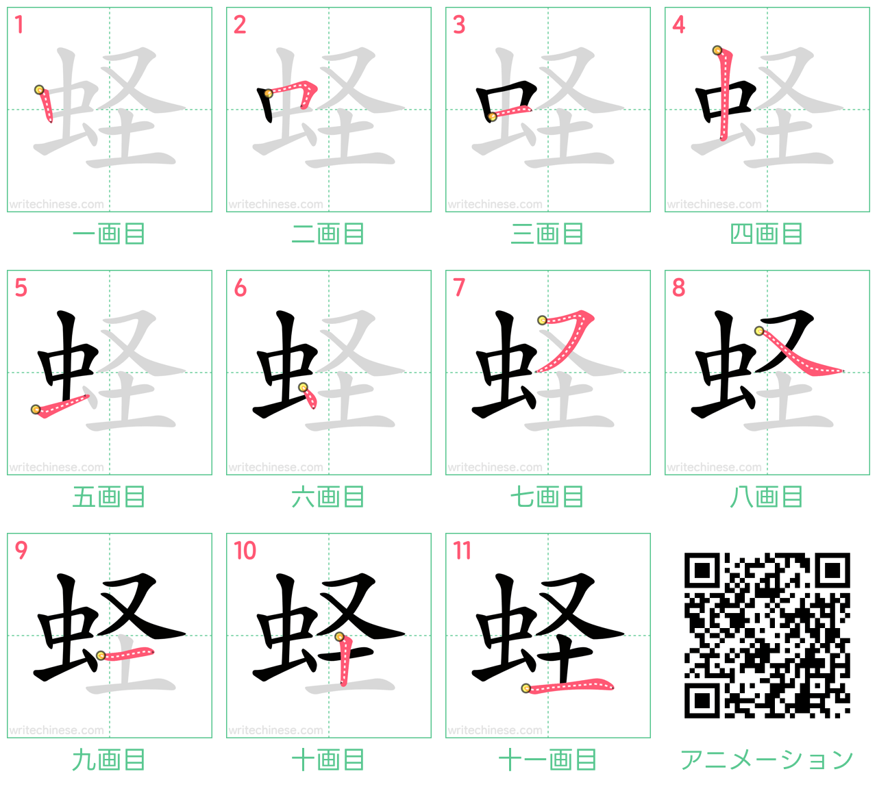 中国語の漢字「蛏」の書き順 筆順