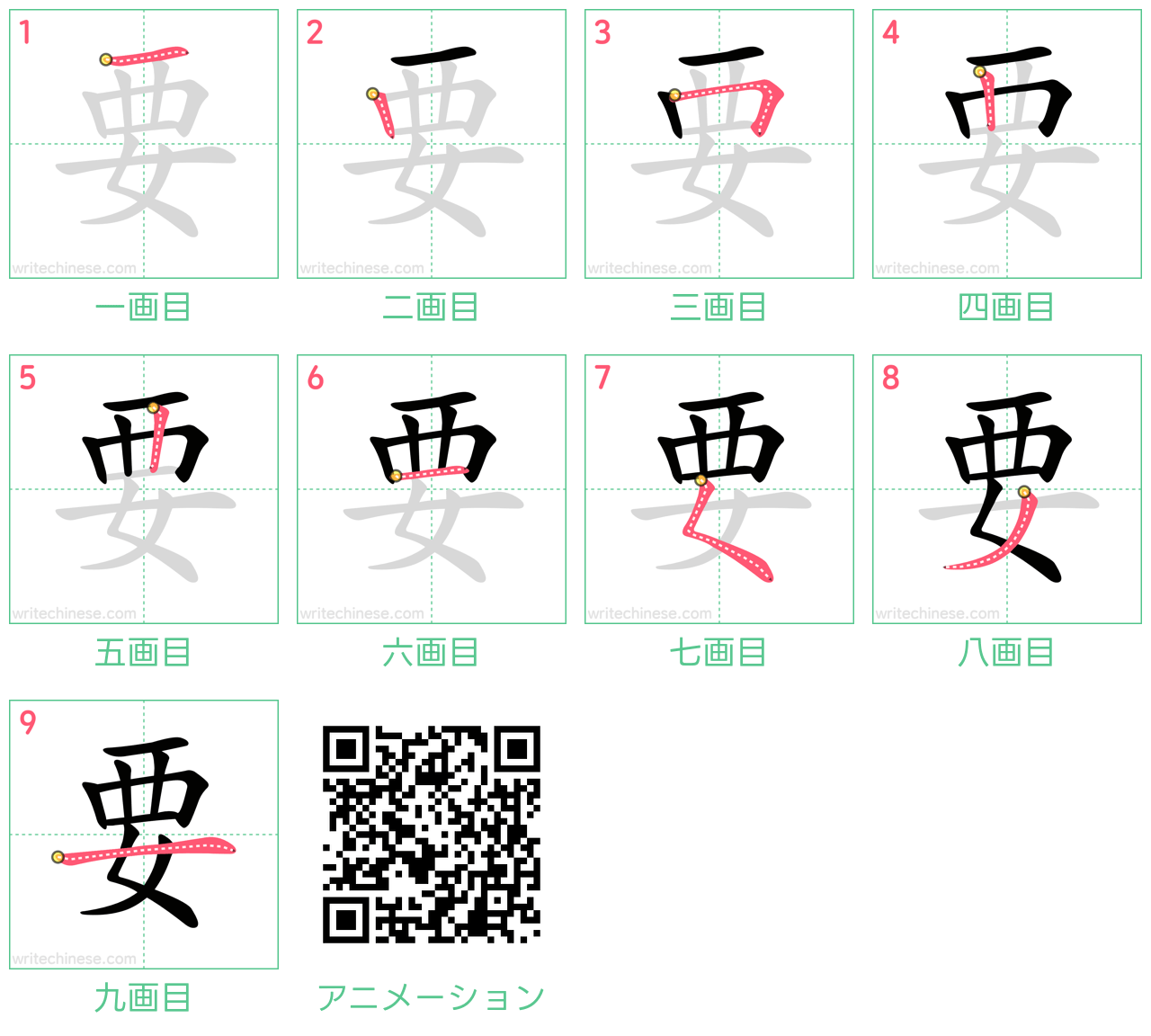 中国語の漢字「要」の書き順 筆順