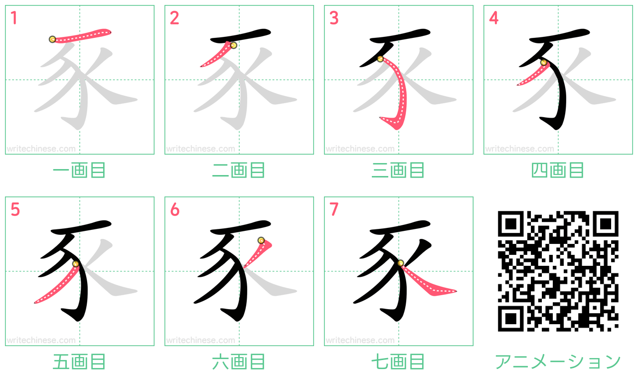 中国語の漢字「豕」の書き順 筆順