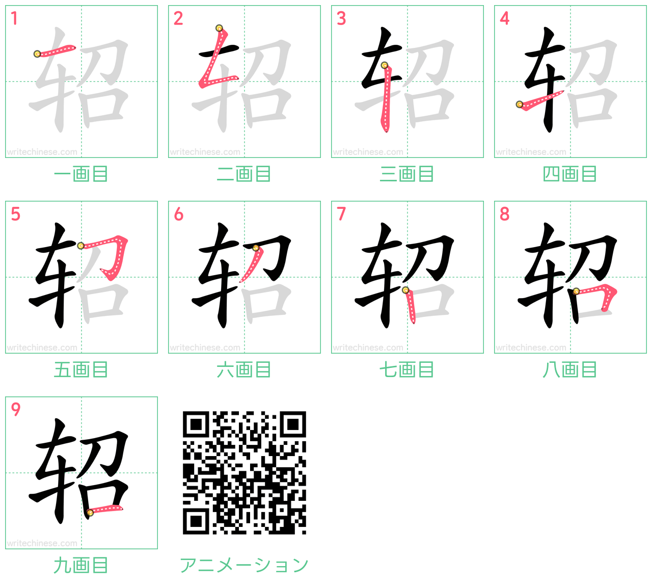 中国語の漢字「轺」の書き順 筆順
