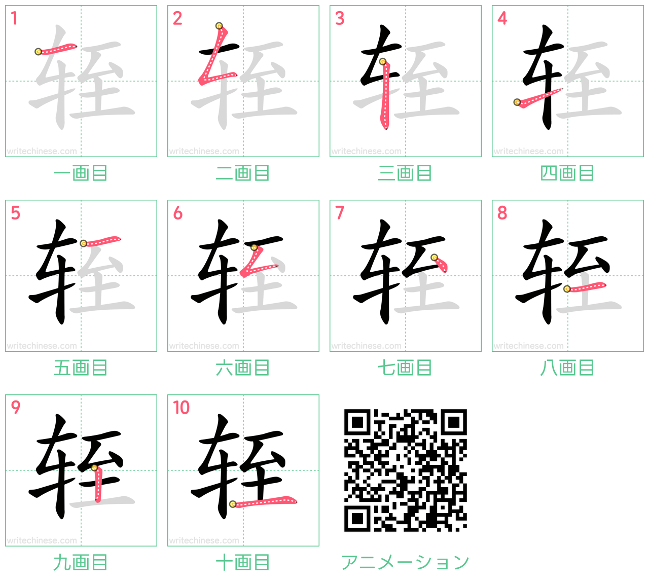 中国語の漢字「轾」の書き順 筆順