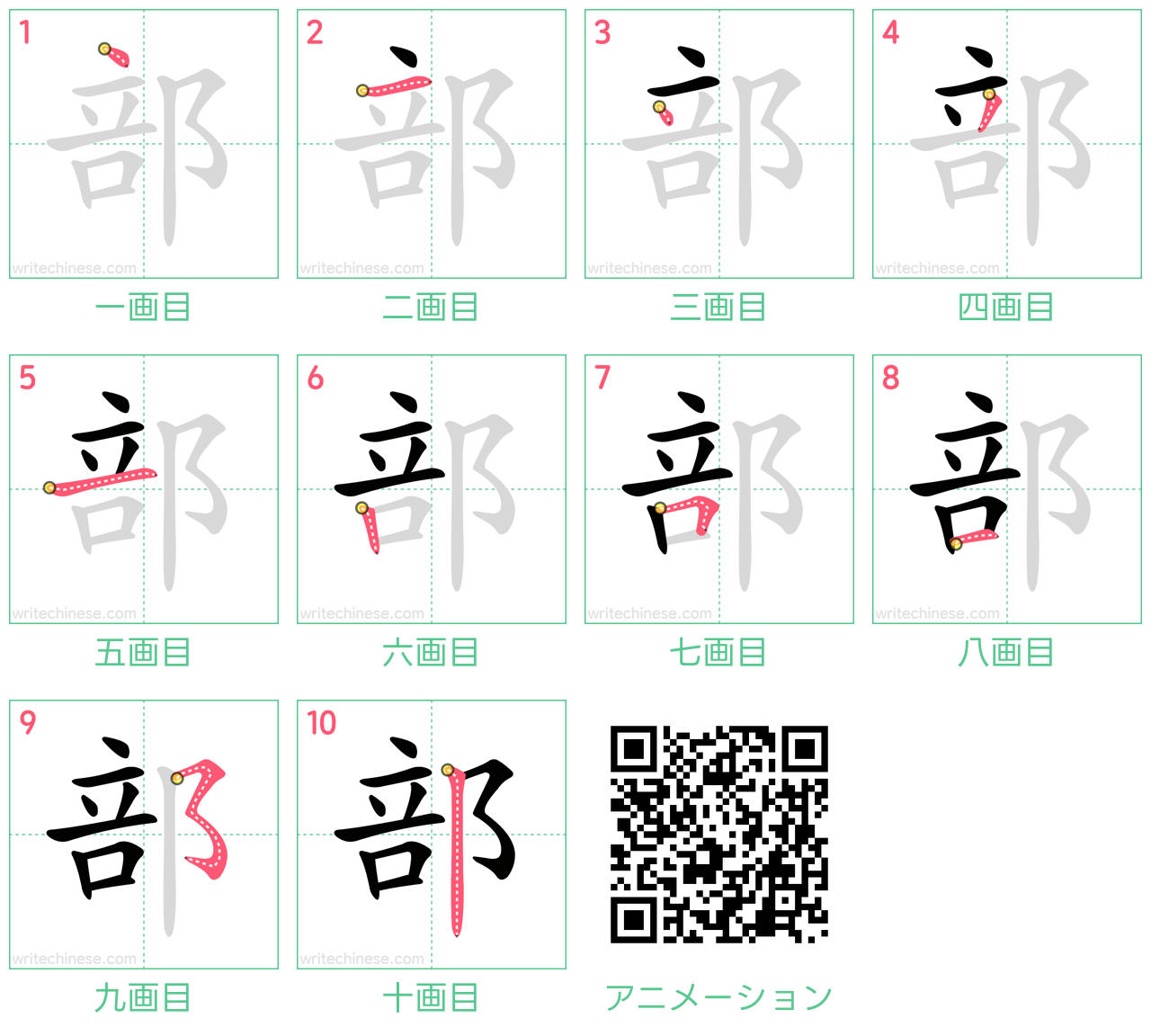 中国語の漢字「部」の書き順 筆順