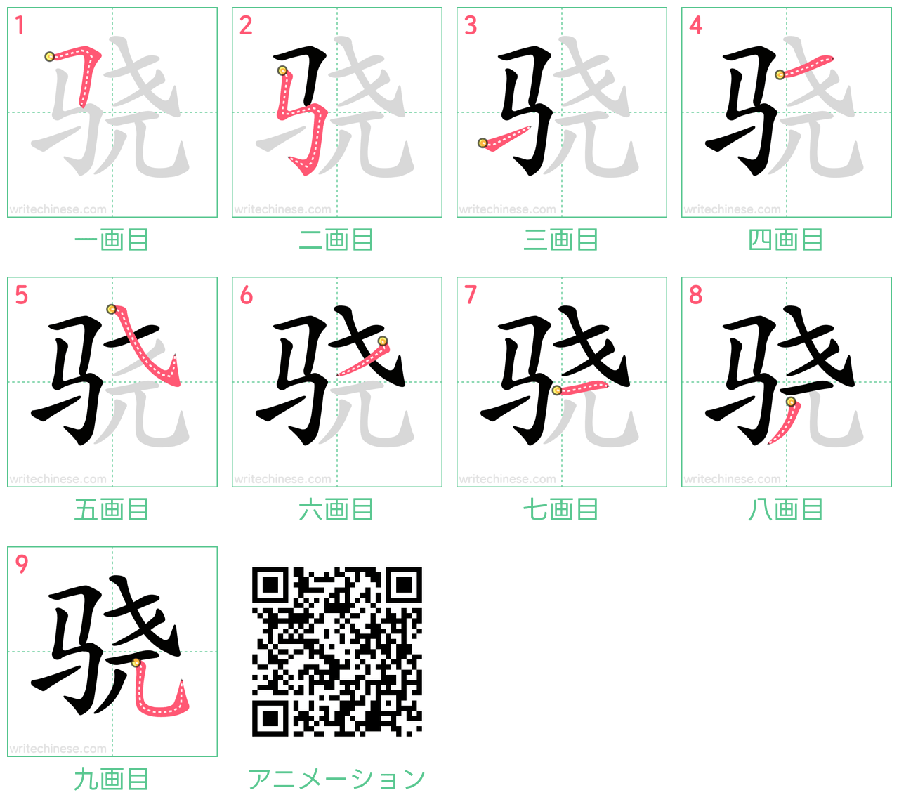 中国語の漢字「骁」の書き順 筆順