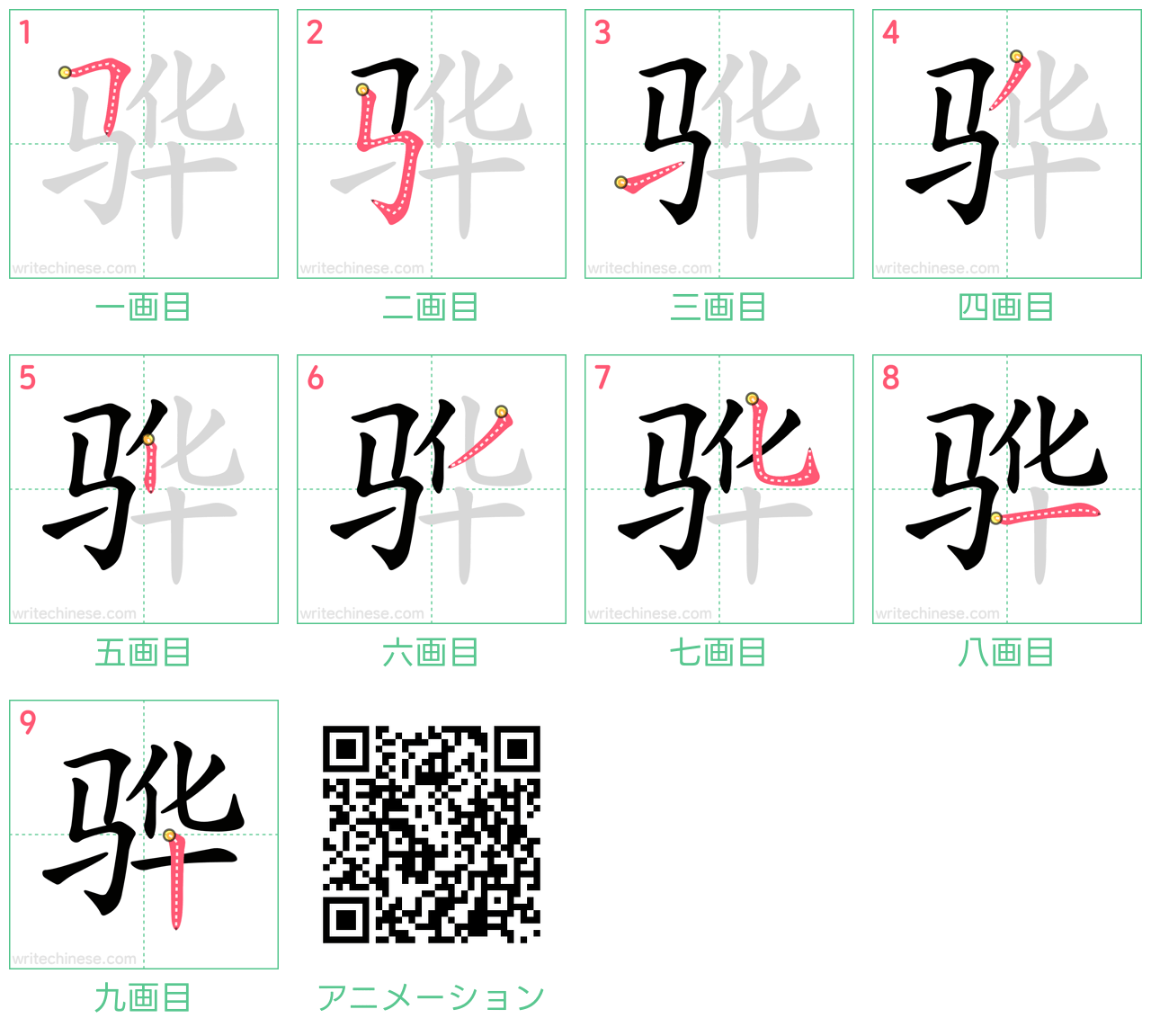 中国語の漢字「骅」の書き順 筆順