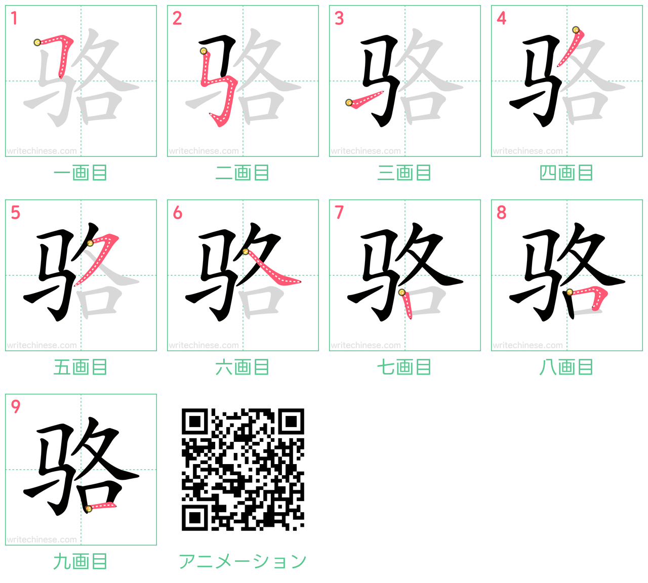 中国語の漢字「骆」の書き順 筆順