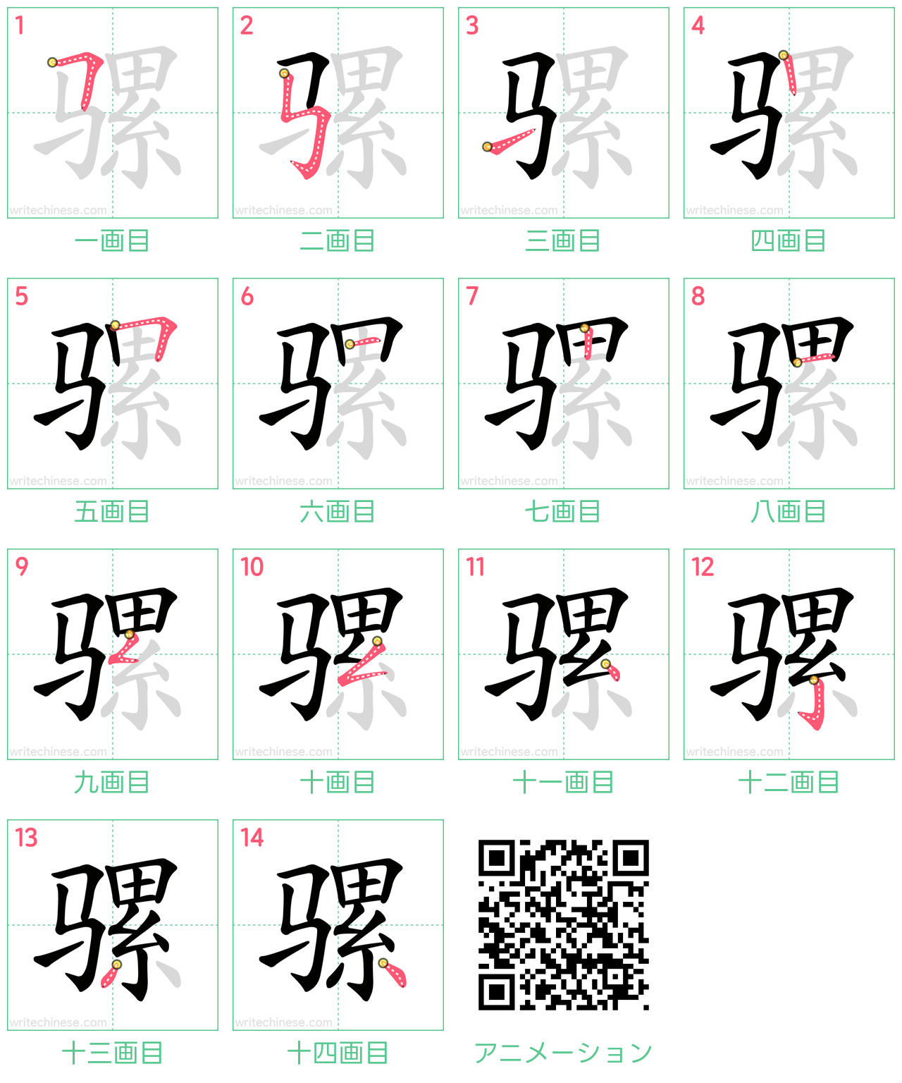 中国語の漢字「骡」の書き順 筆順