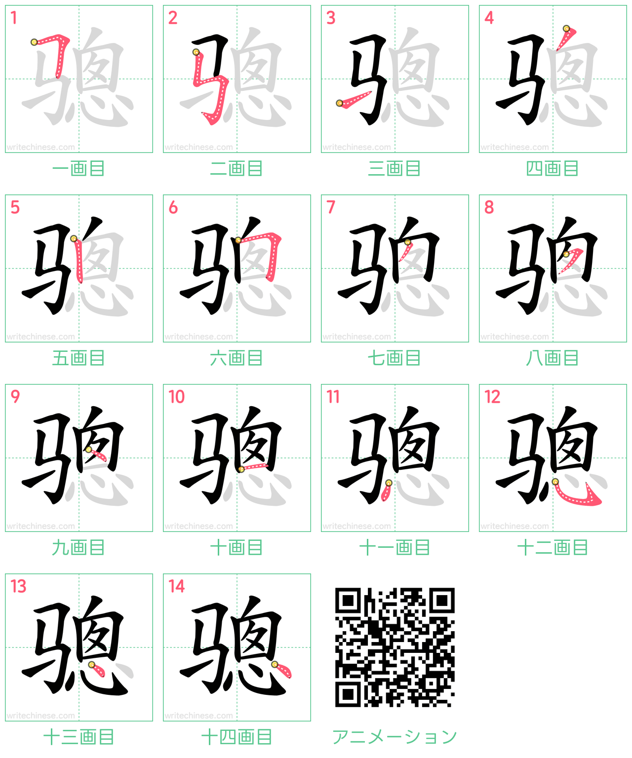 中国語の漢字「骢」の書き順 筆順