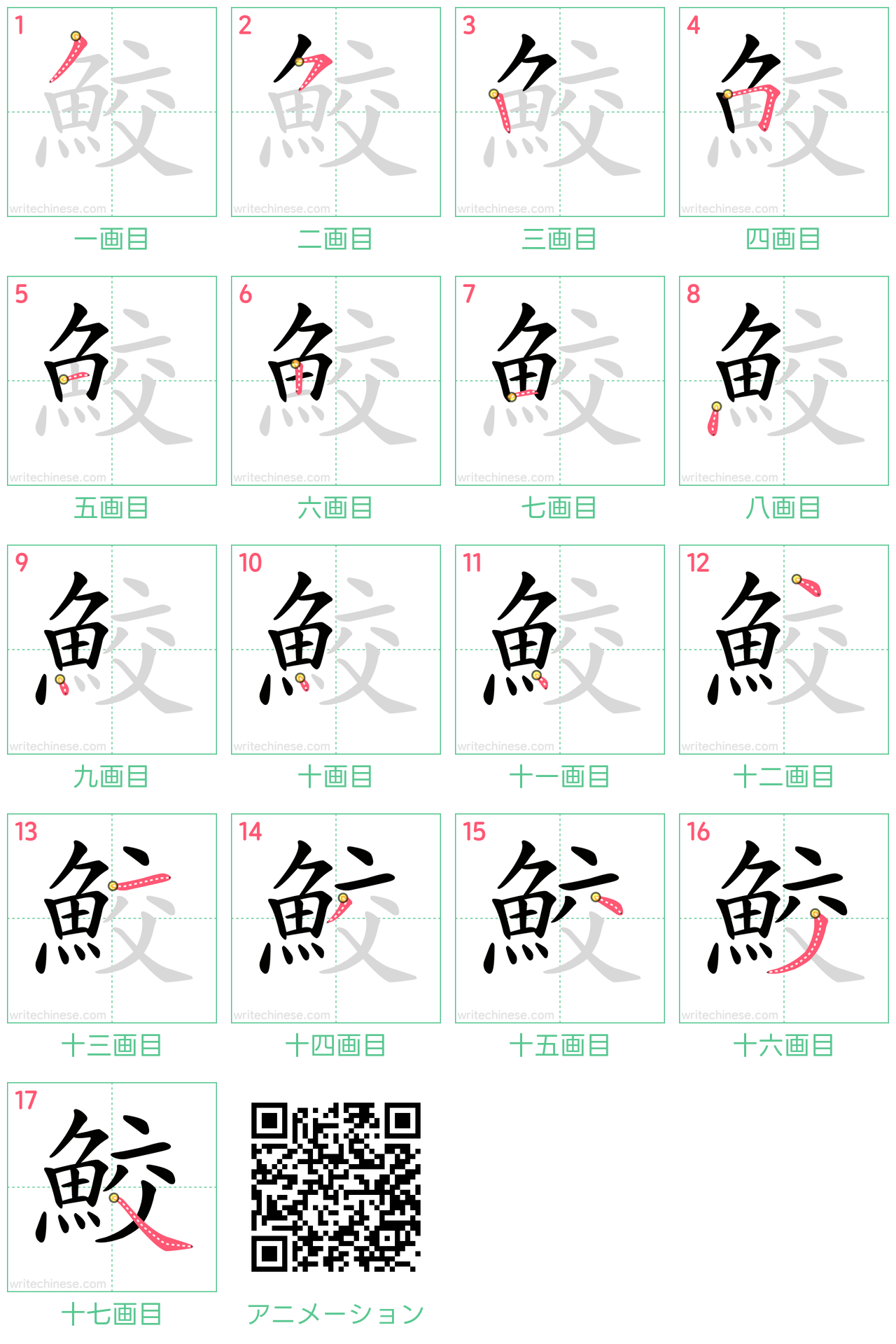 中国語の漢字「鮫」の書き順 筆順