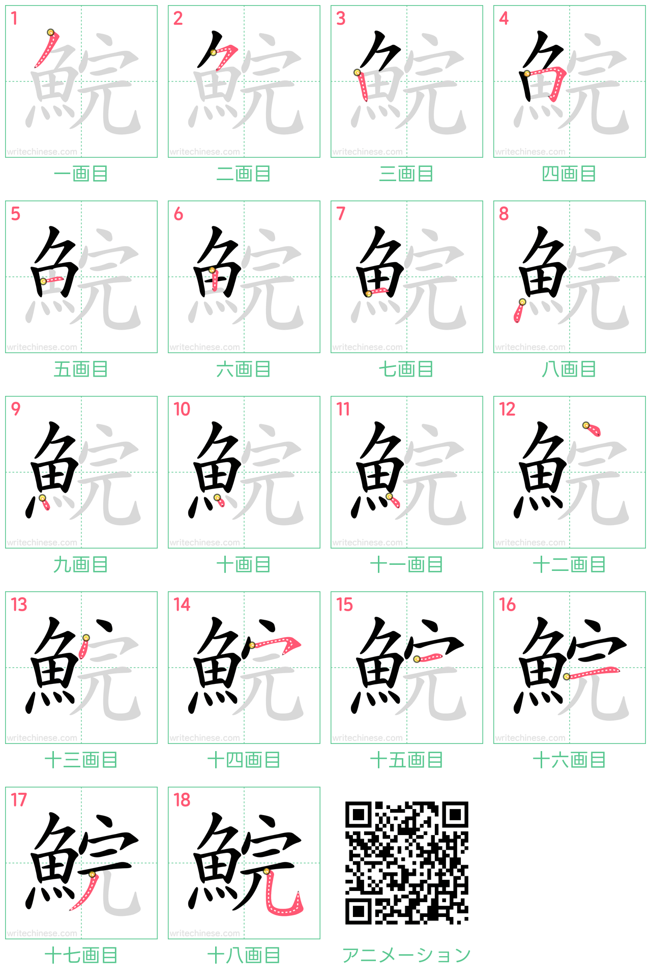 中国語の漢字「鯇」の書き順 筆順