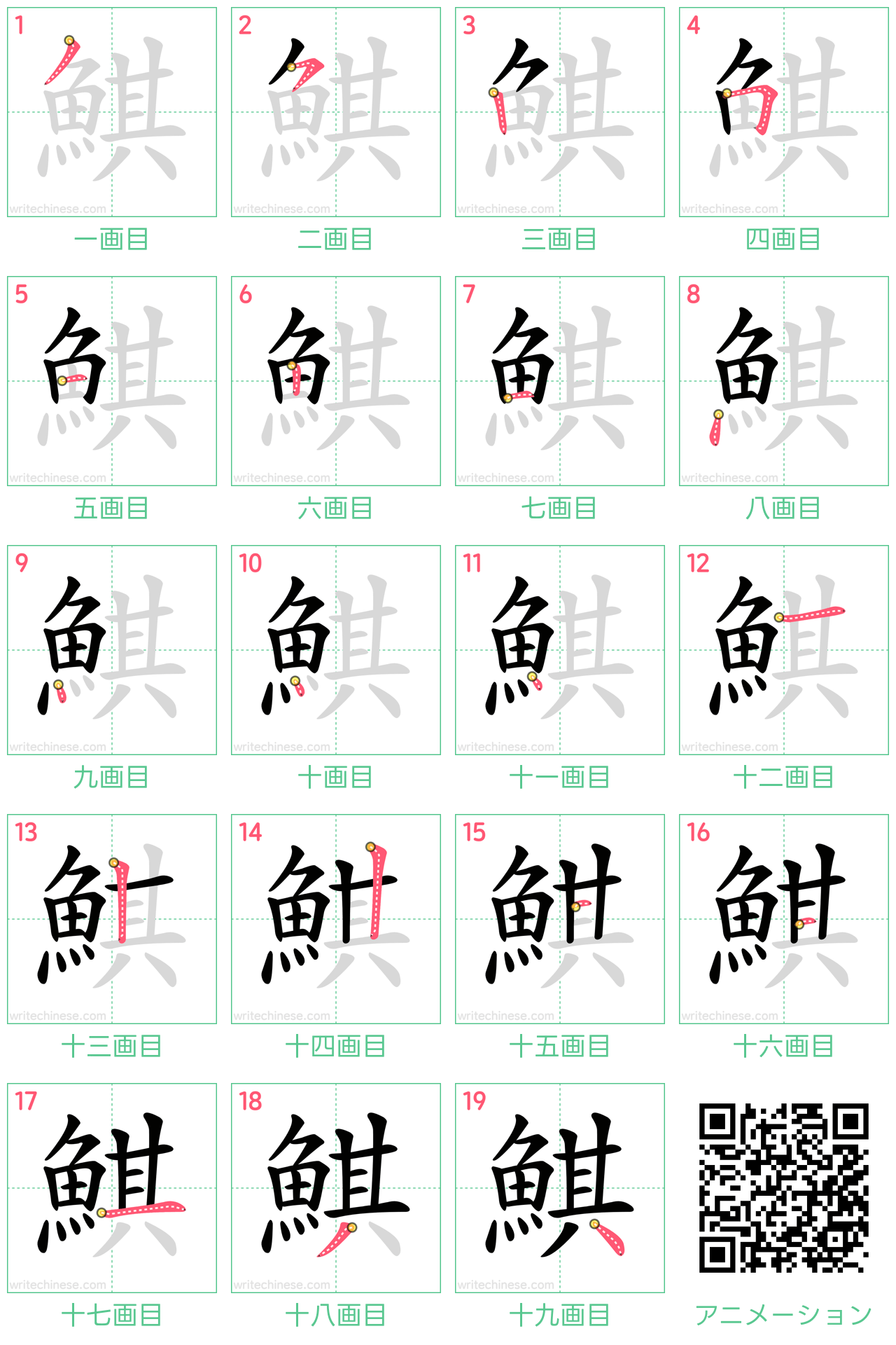 中国語の漢字「鯕」の書き順 筆順