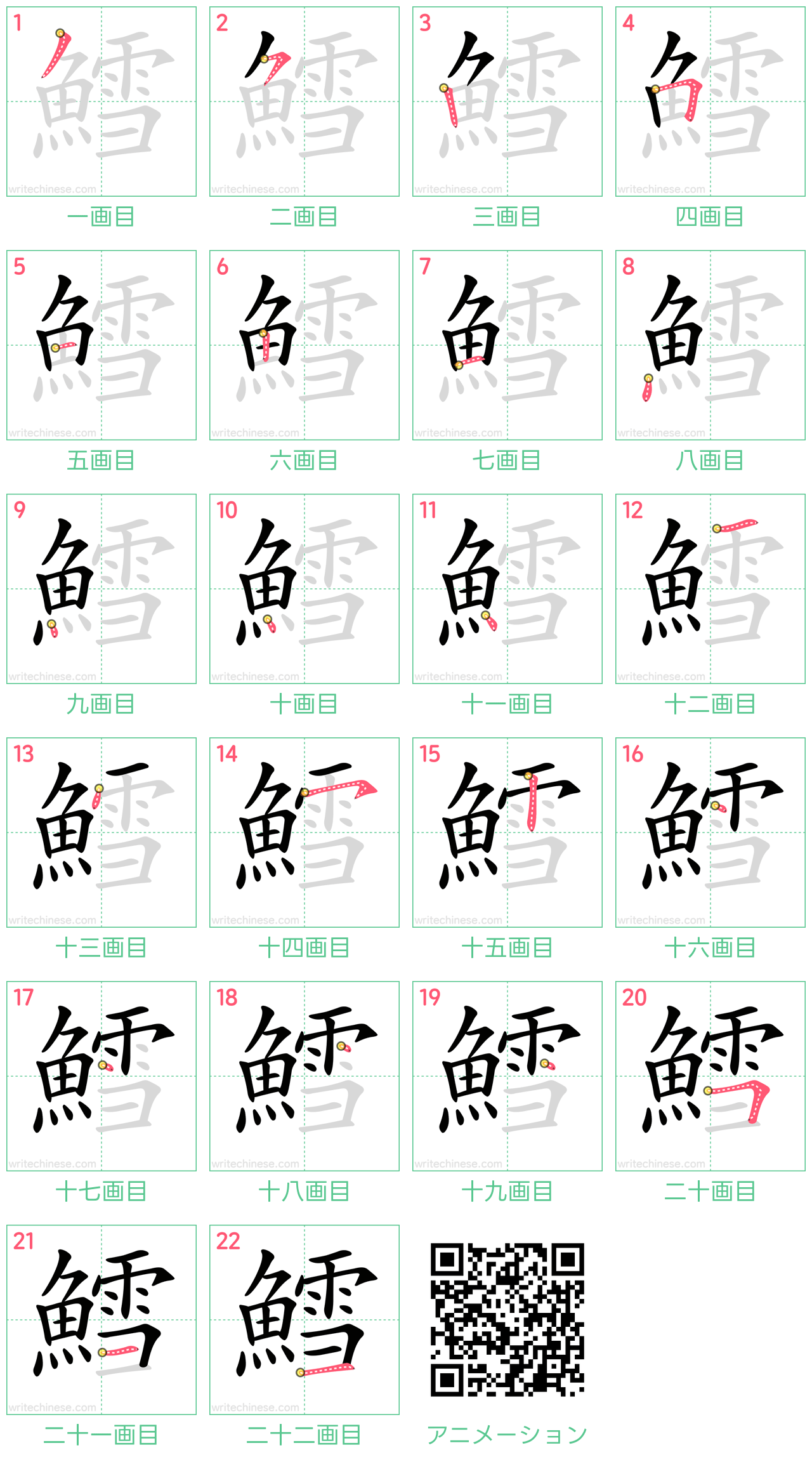 中国語の漢字「鱈」の書き順 筆順