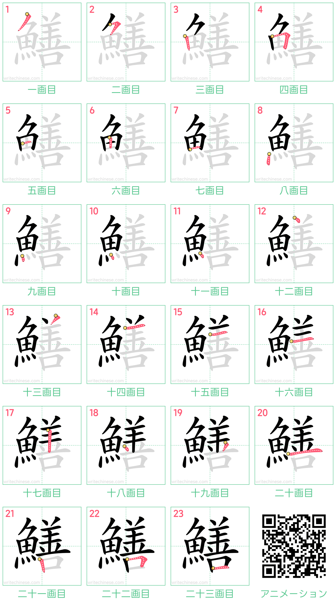 中国語の漢字「鱔」の書き順 筆順