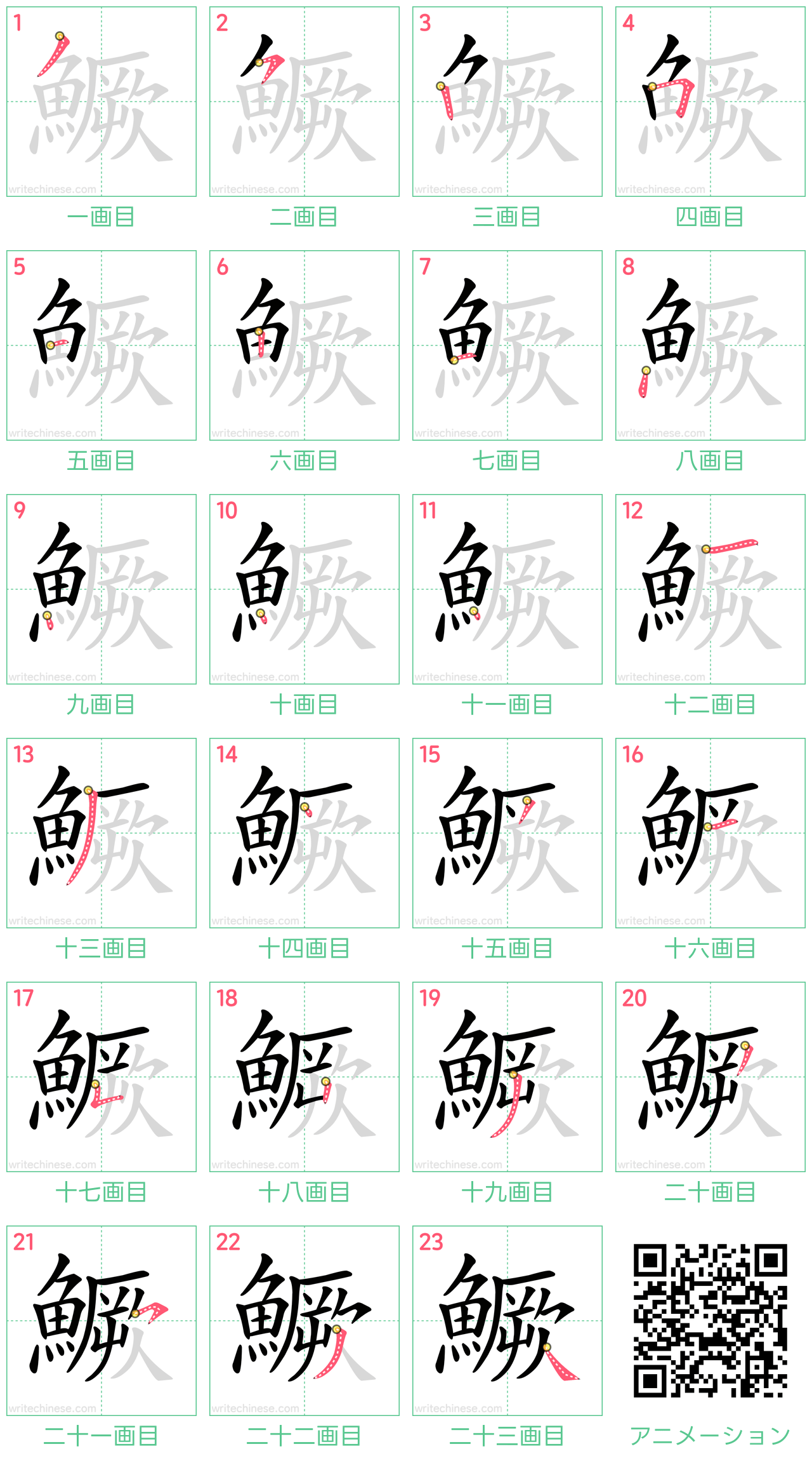 中国語の漢字「鱖」の書き順 筆順