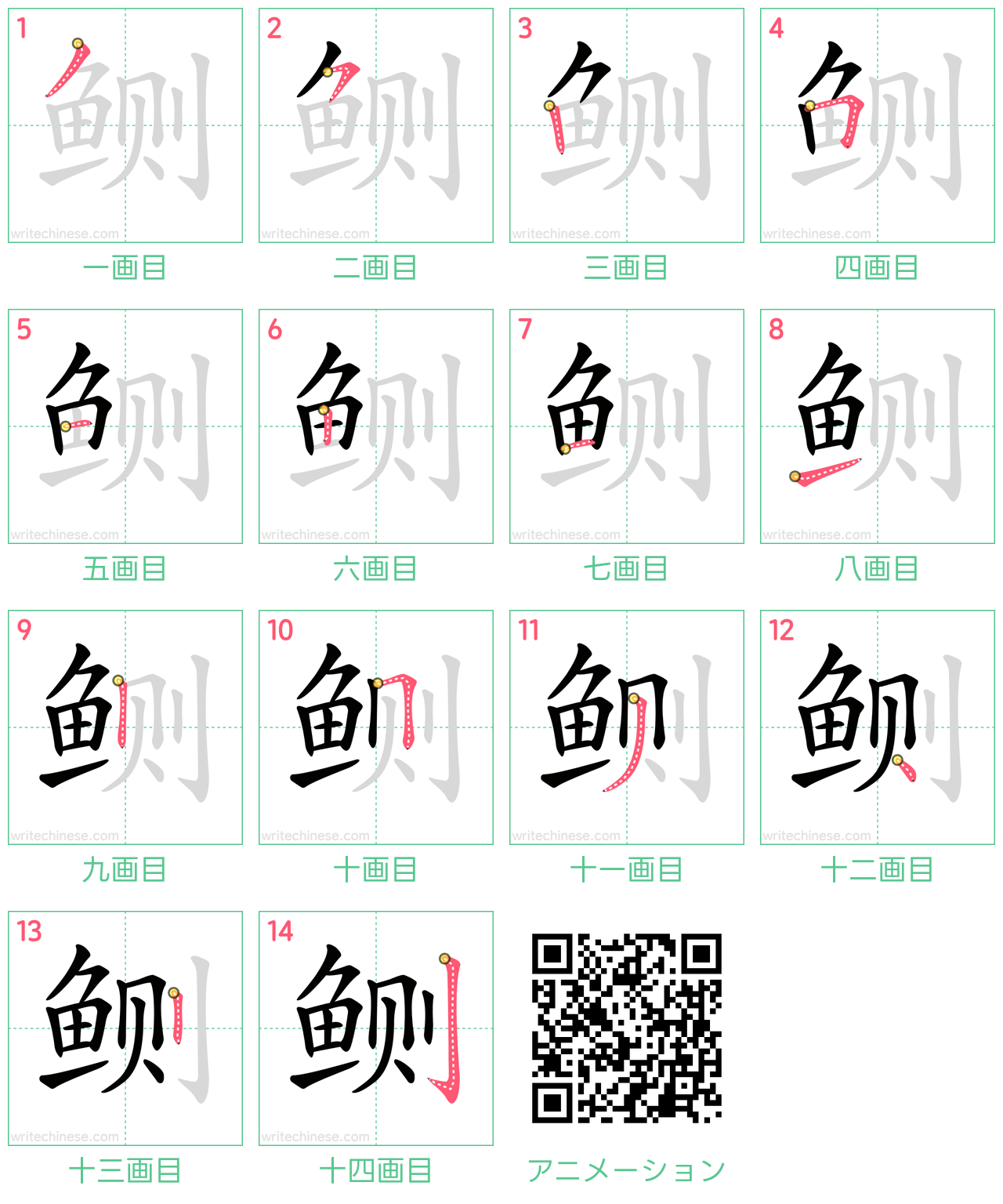 中国語の漢字「鲗」の書き順 筆順