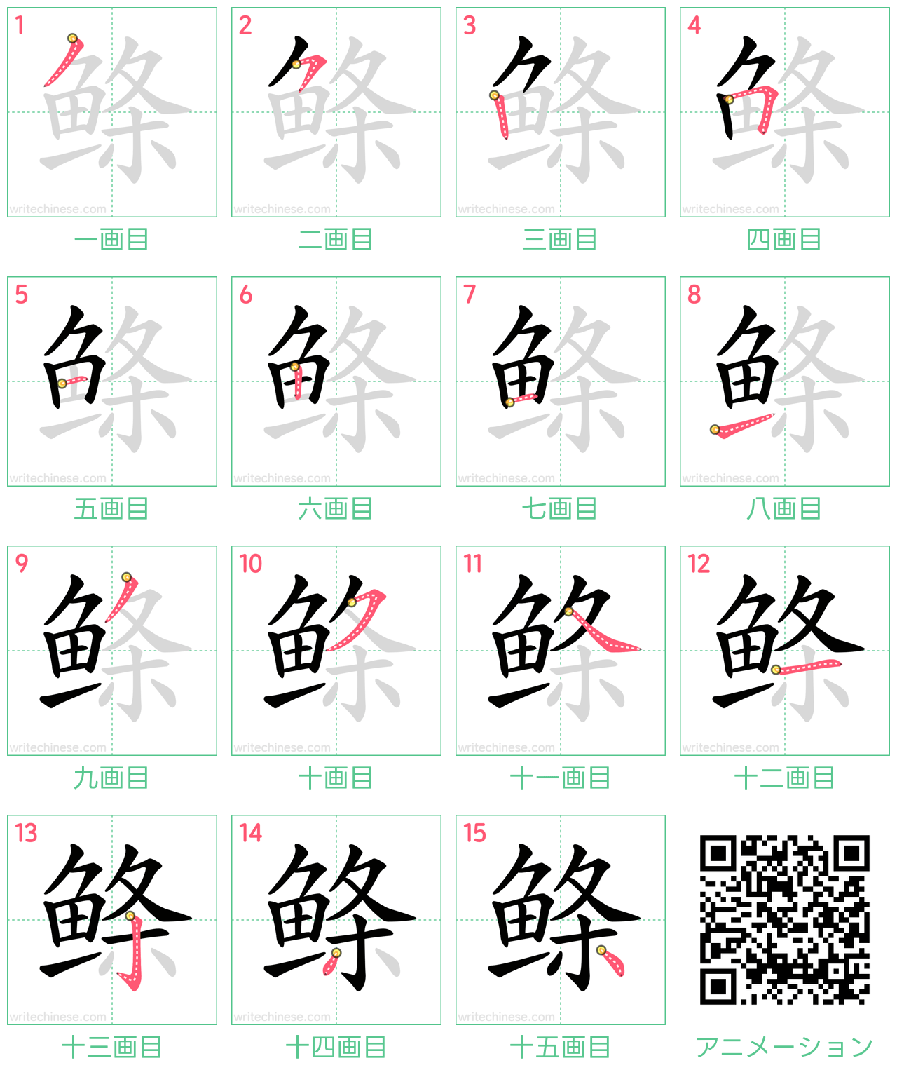 中国語の漢字「鲦」の書き順 筆順