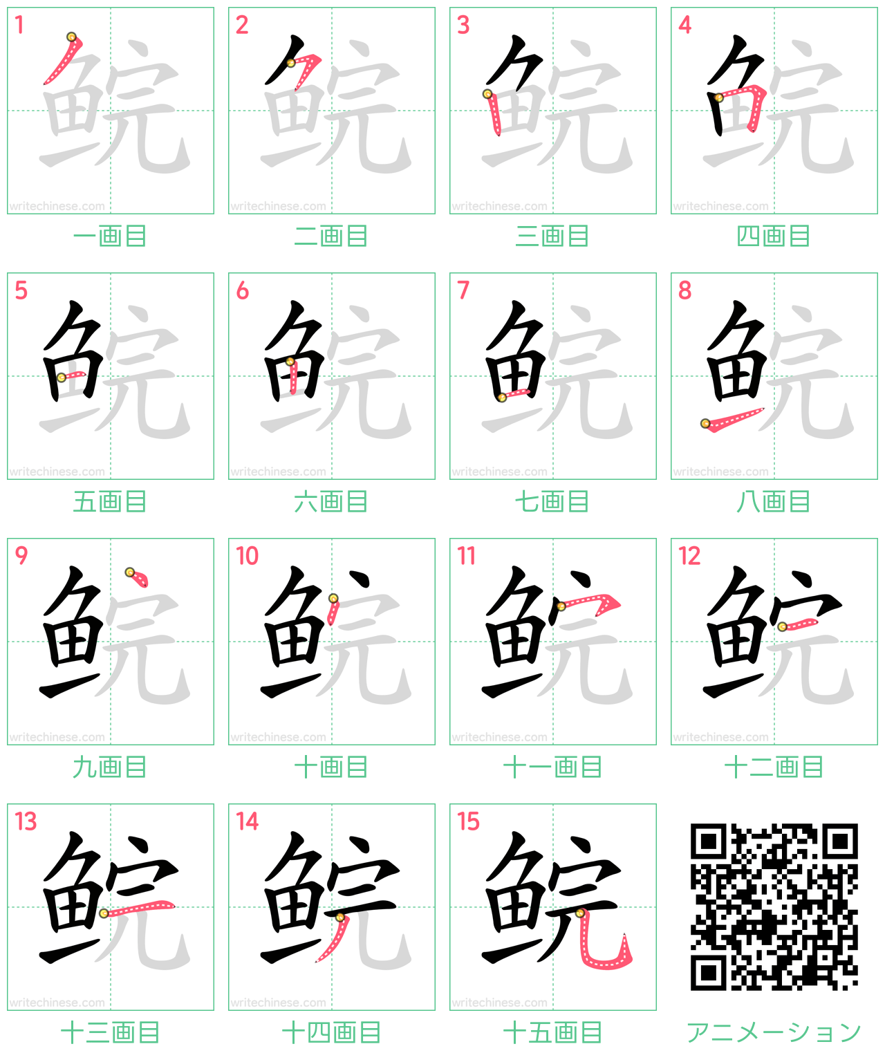 中国語の漢字「鲩」の書き順 筆順