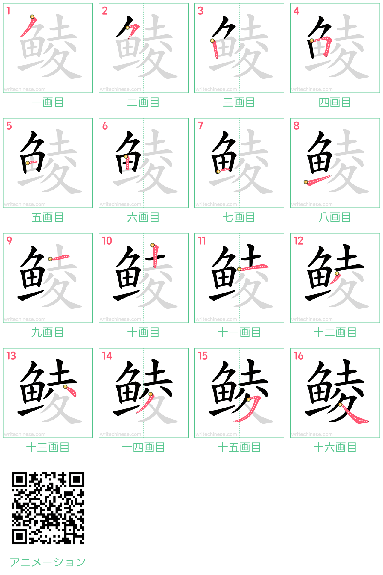 中国語の漢字「鲮」の書き順 筆順