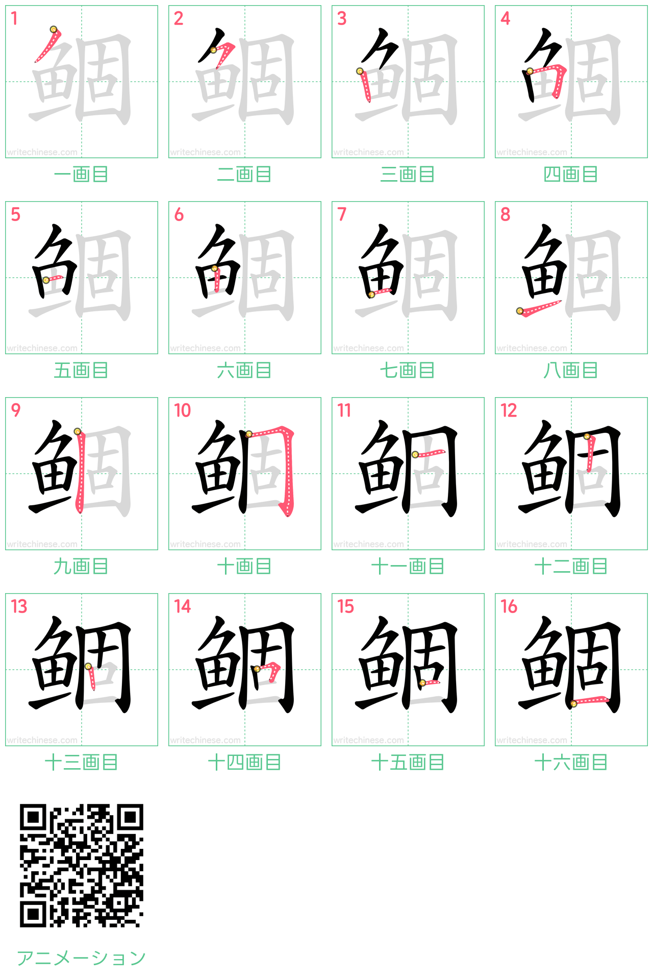 中国語の漢字「鲴」の書き順 筆順