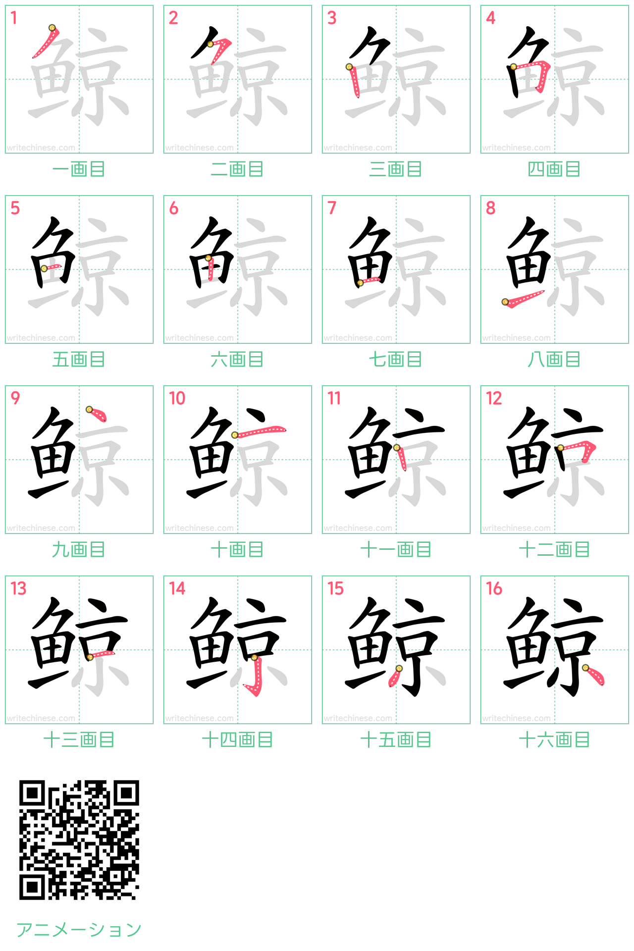 中国語の漢字「鲸」の書き順 筆順