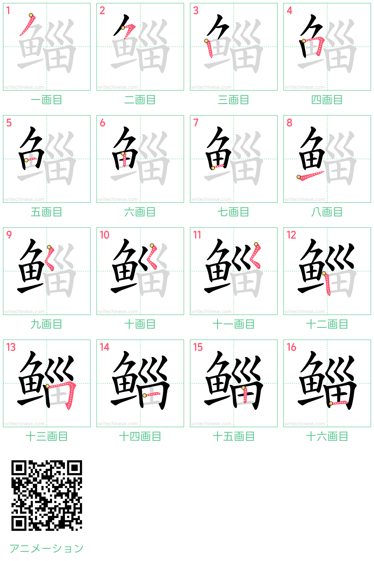 中国語の漢字「鲻」の書き順 筆順