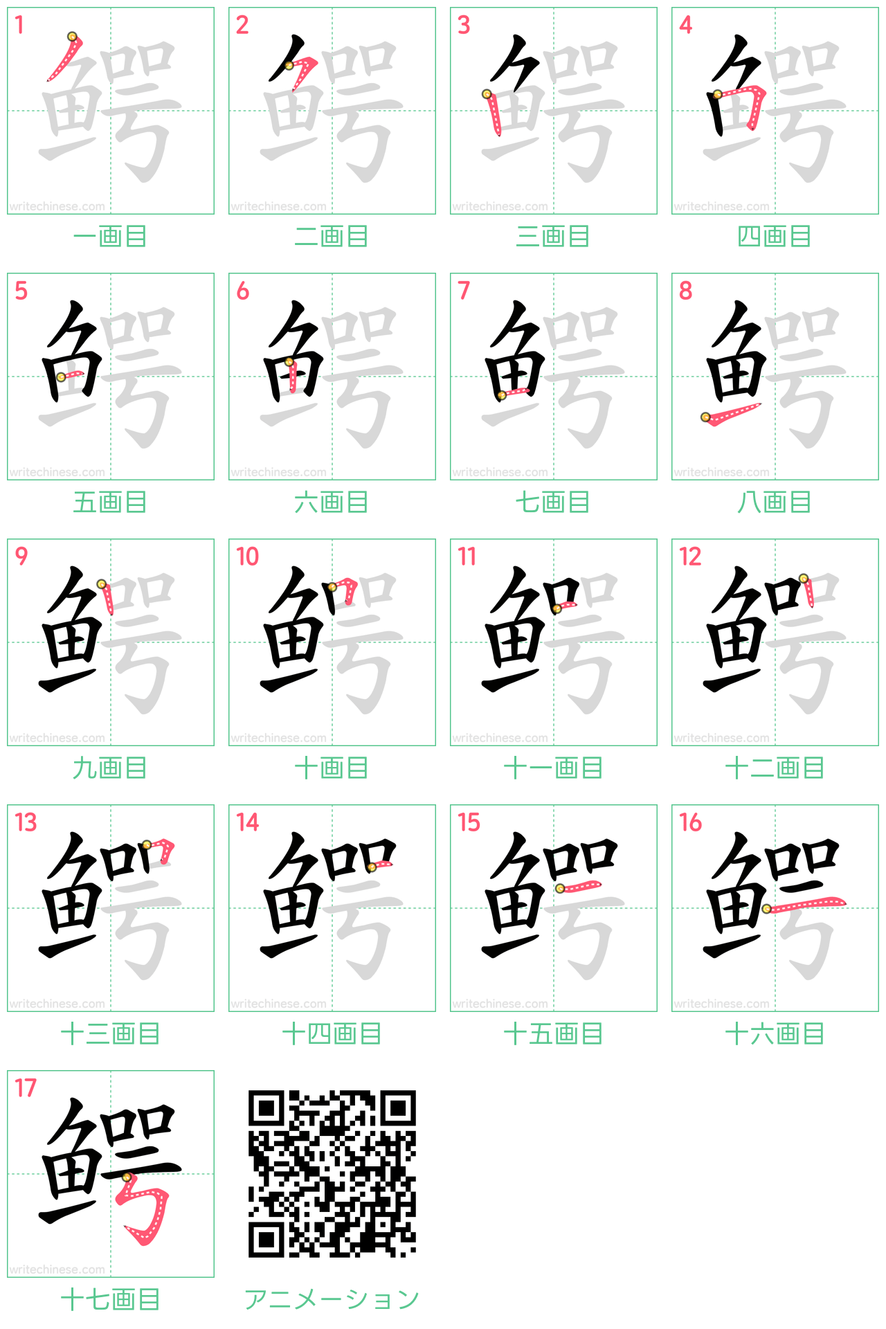 中国語の漢字「鳄」の書き順 筆順