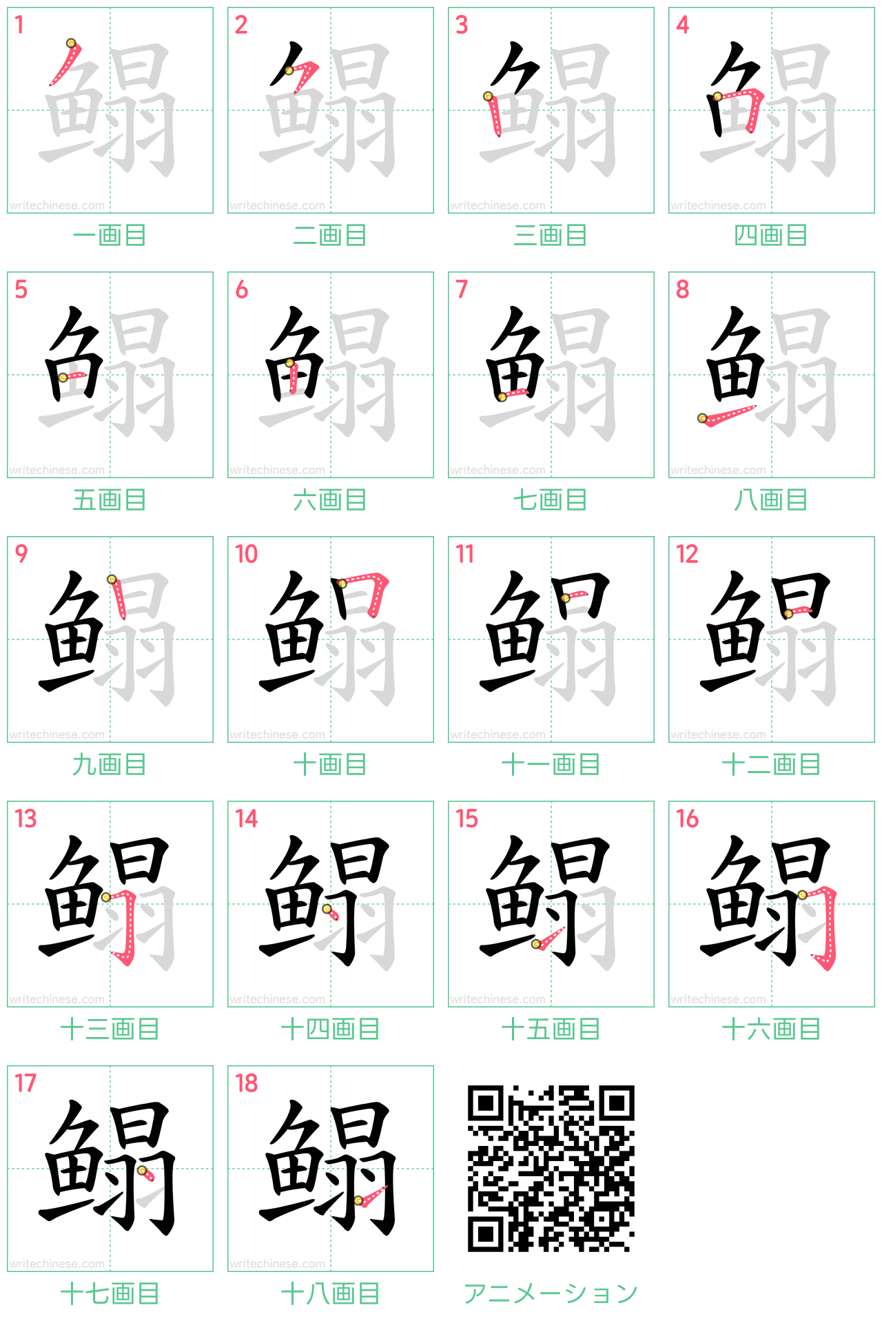 中国語の漢字「鳎」の書き順 筆順