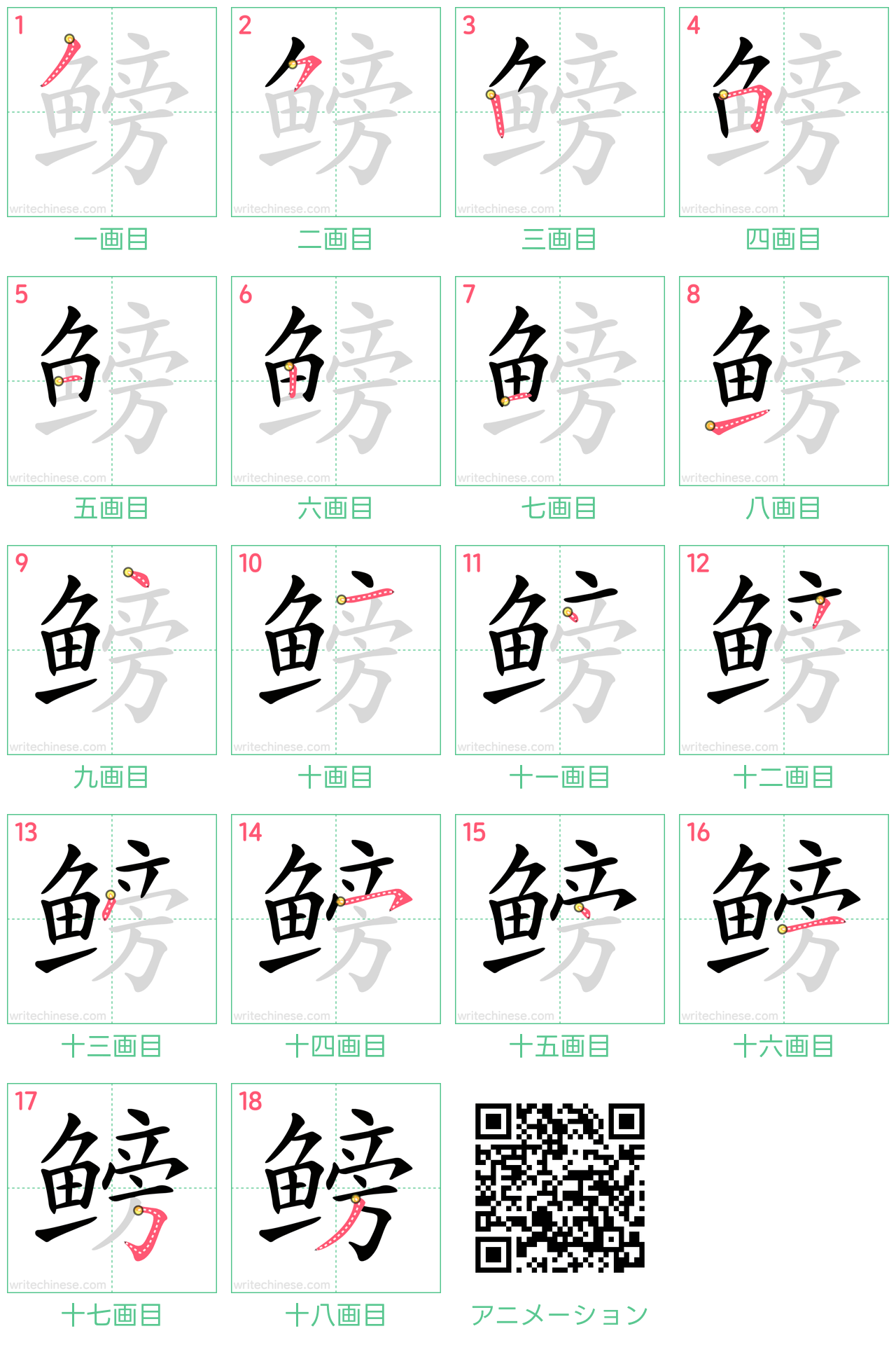 中国語の漢字「鳑」の書き順 筆順