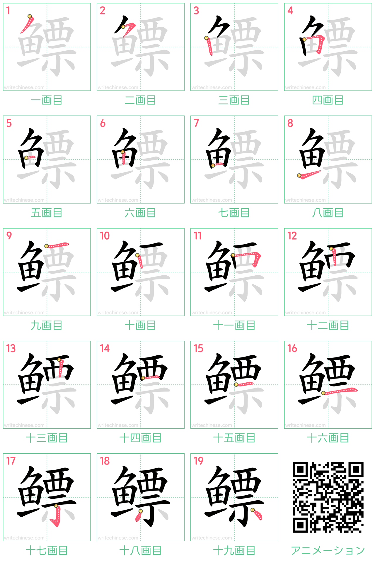 中国語の漢字「鳔」の書き順 筆順