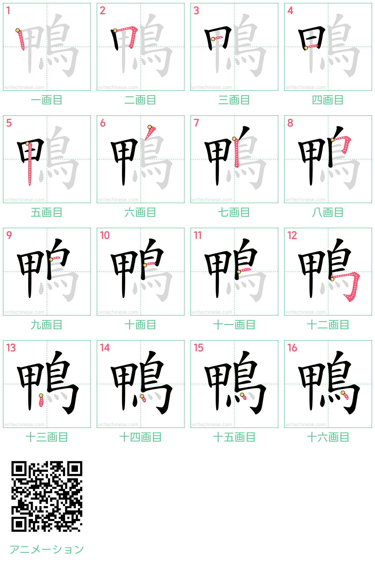 中国語の漢字「鴨」の書き順 筆順