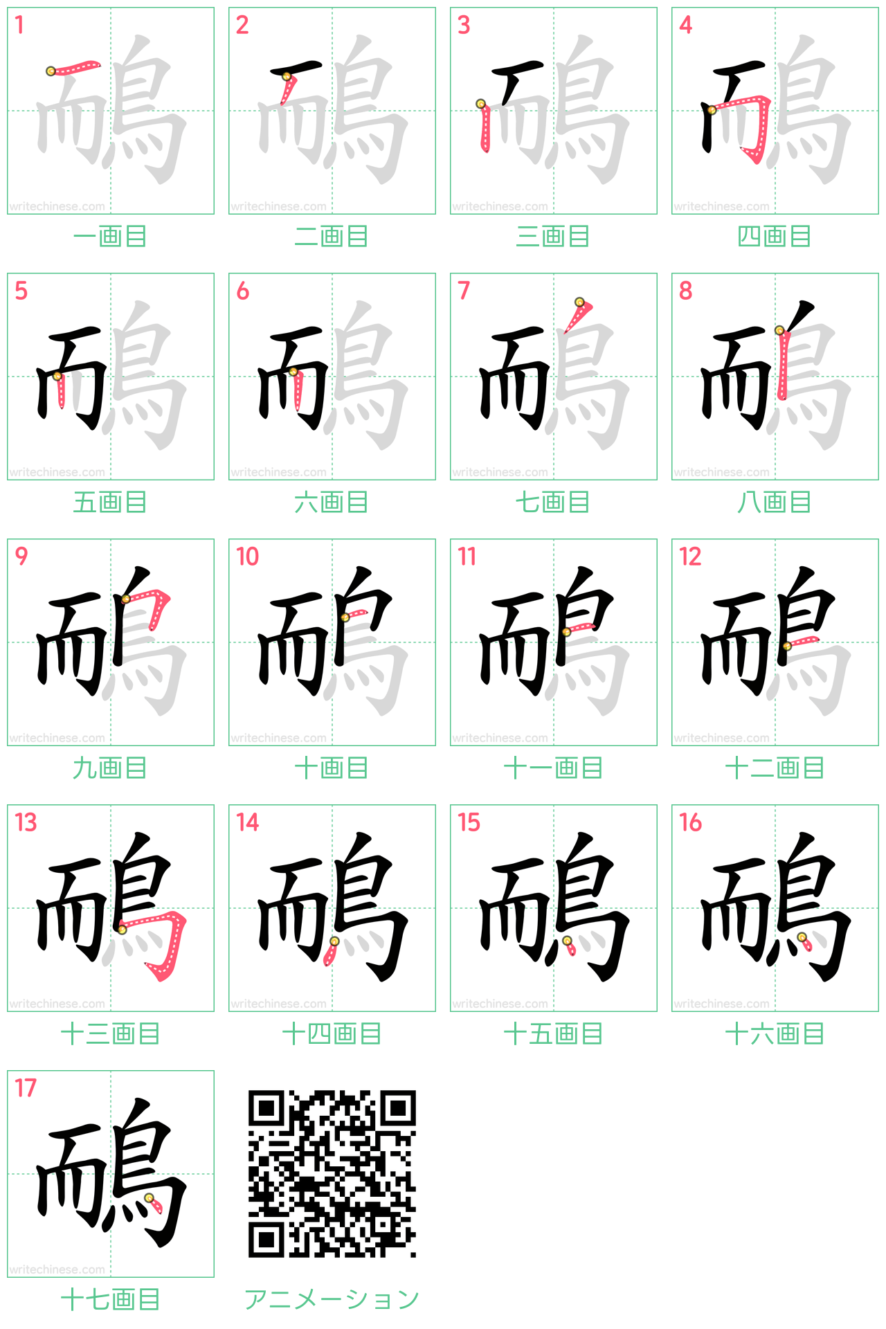 中国語の漢字「鴯」の書き順 筆順