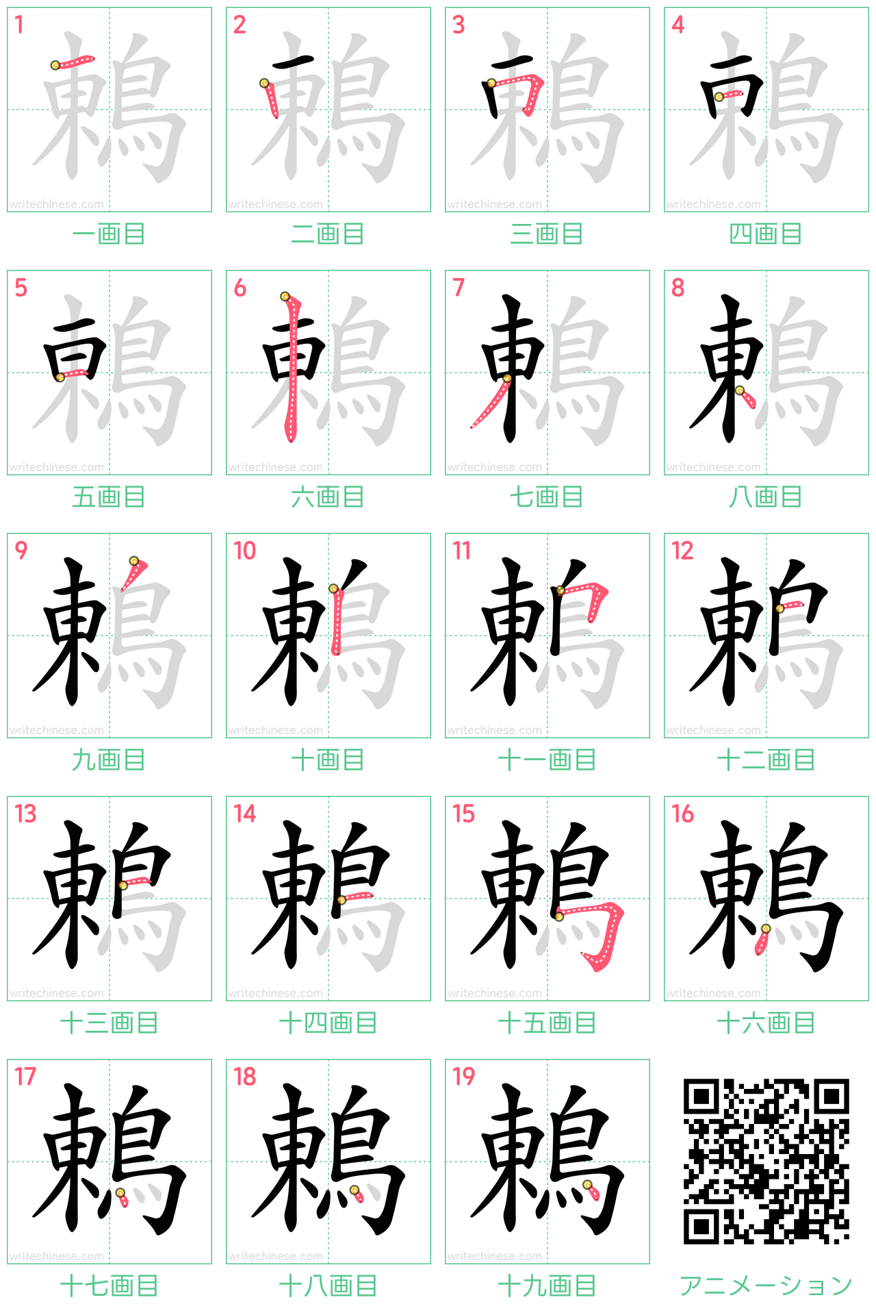 中国語の漢字「鶇」の書き順 筆順