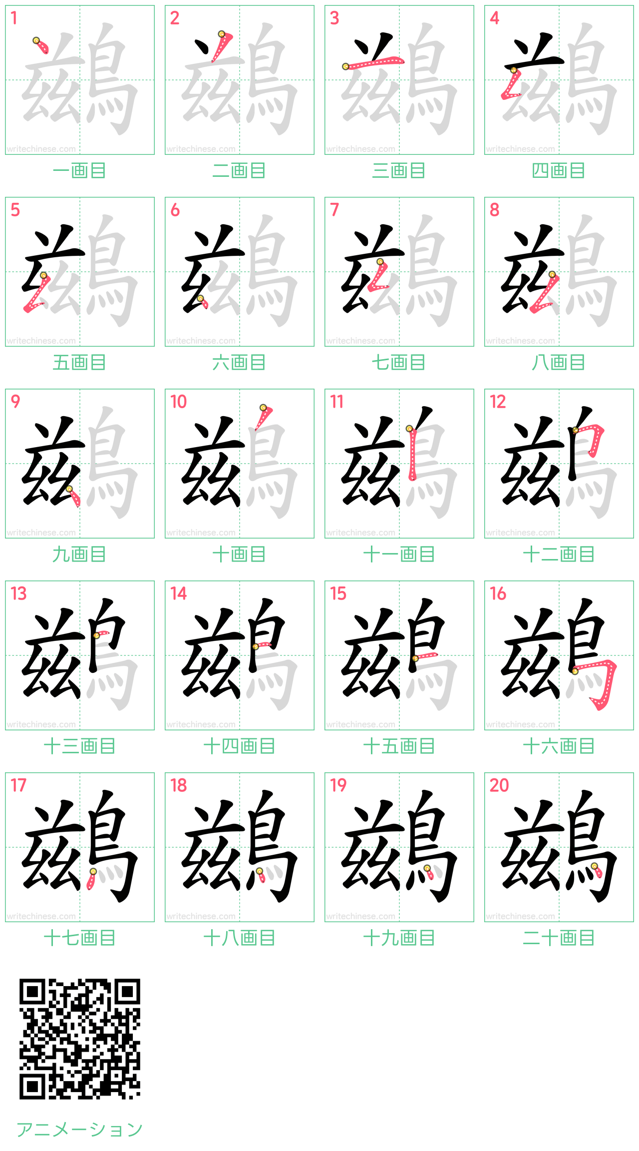 中国語の漢字「鷀」の書き順 筆順