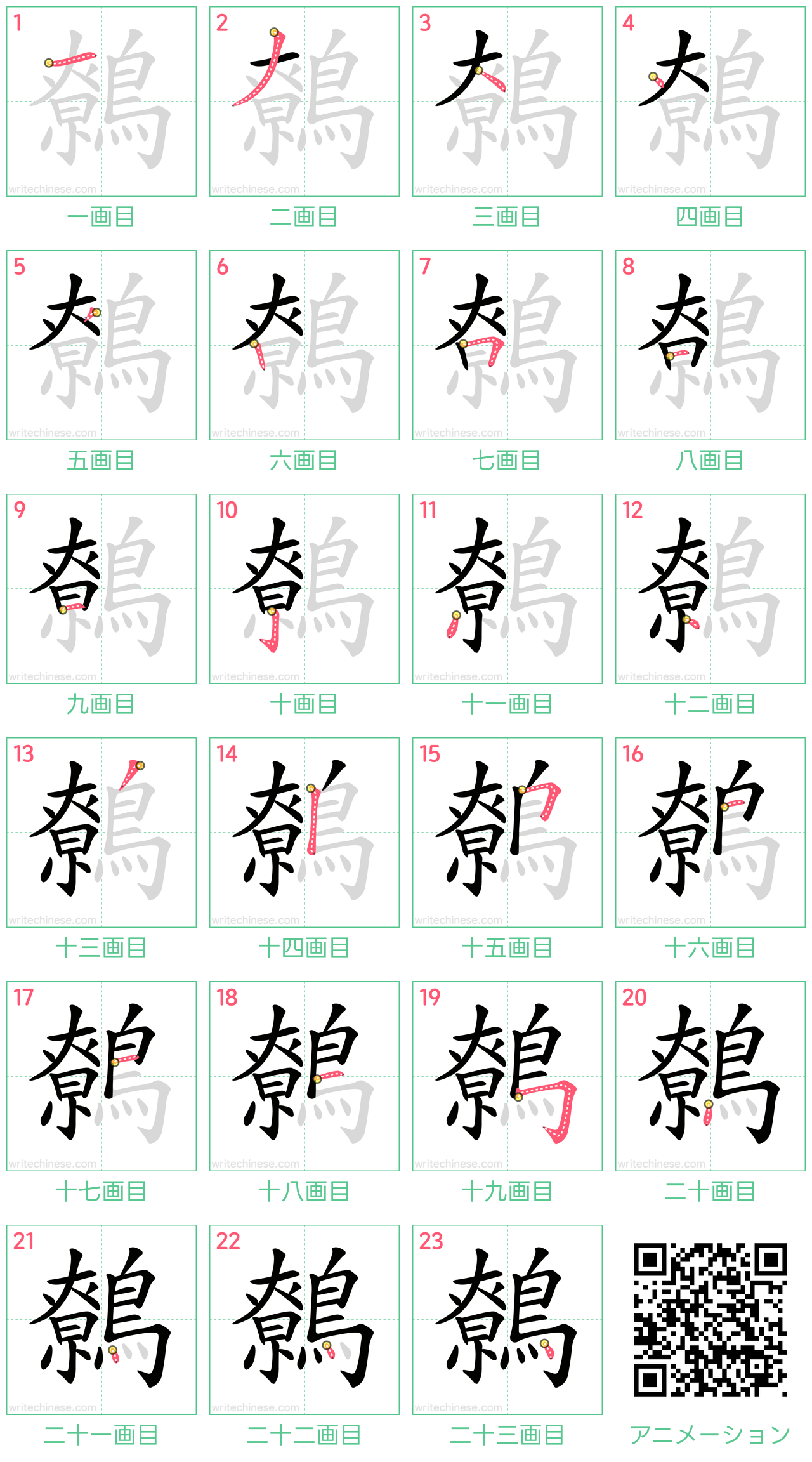 中国語の漢字「鷯」の書き順 筆順