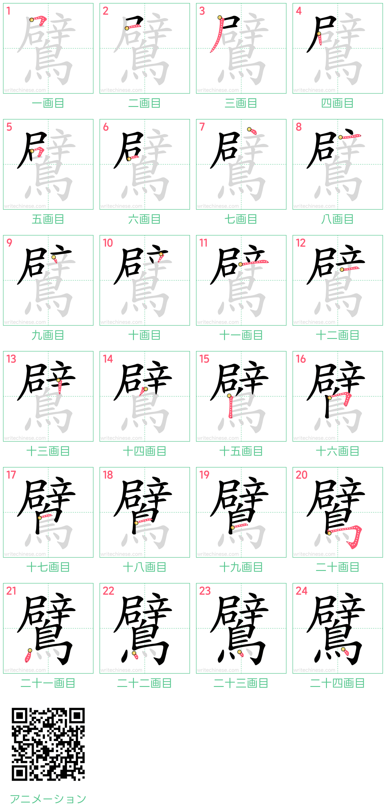 中国語の漢字「鷿」の書き順 筆順