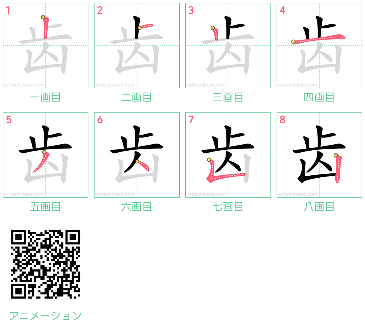 中国語の漢字「齿」の書き順 筆順