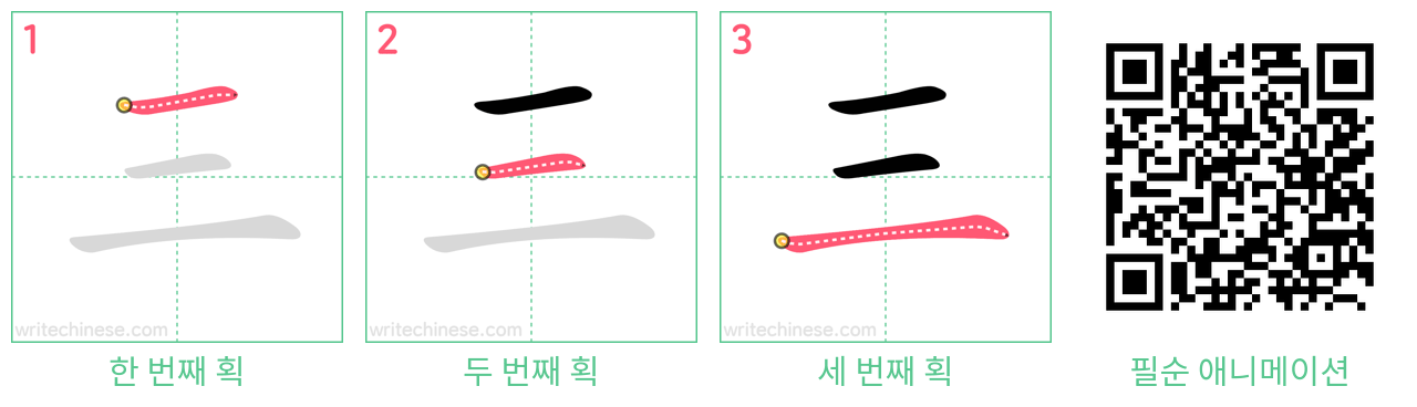 三 step-by-step stroke order diagrams