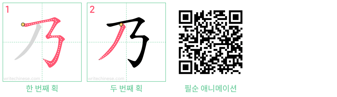 乃 step-by-step stroke order diagrams