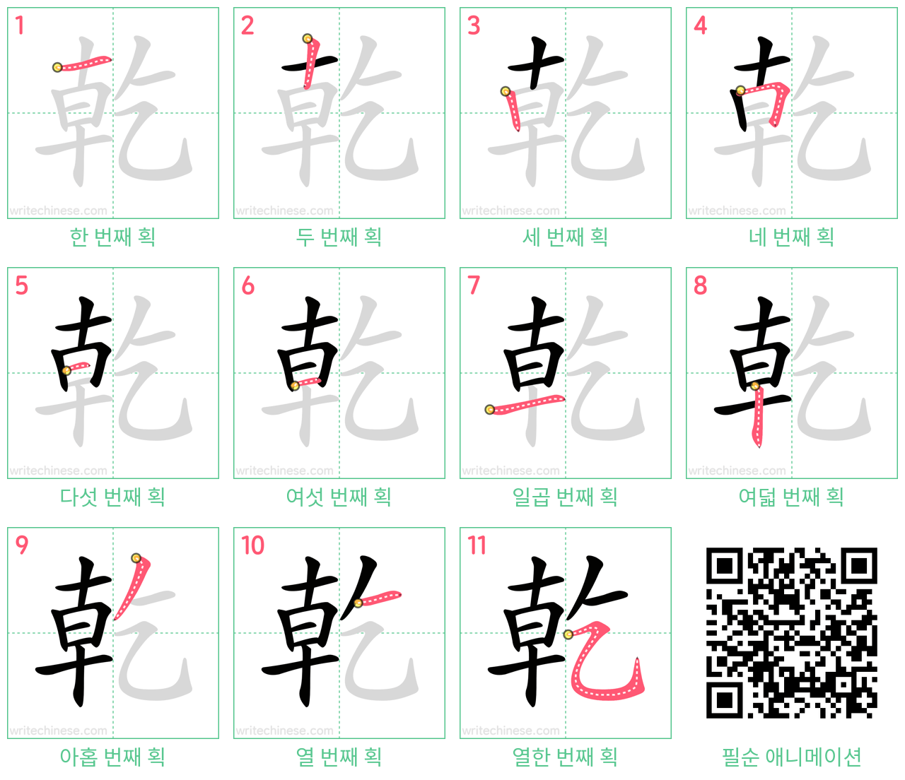 乾 step-by-step stroke order diagrams