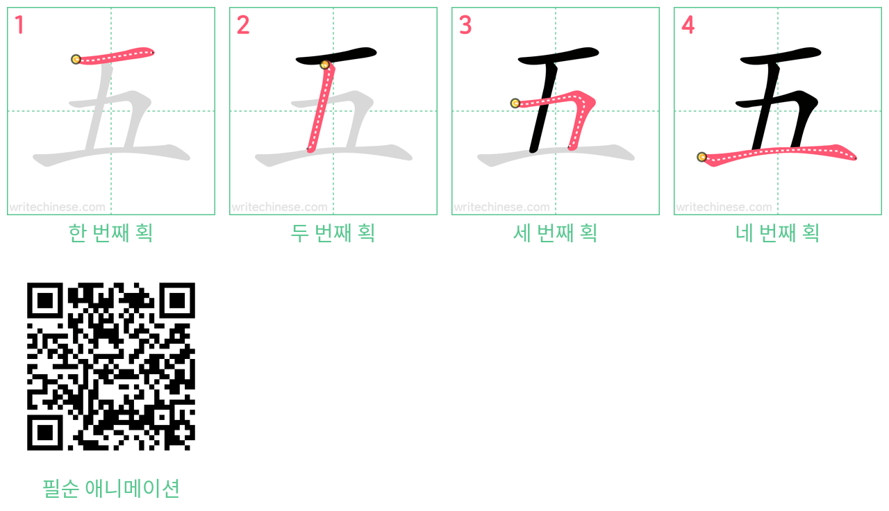 五 step-by-step stroke order diagrams