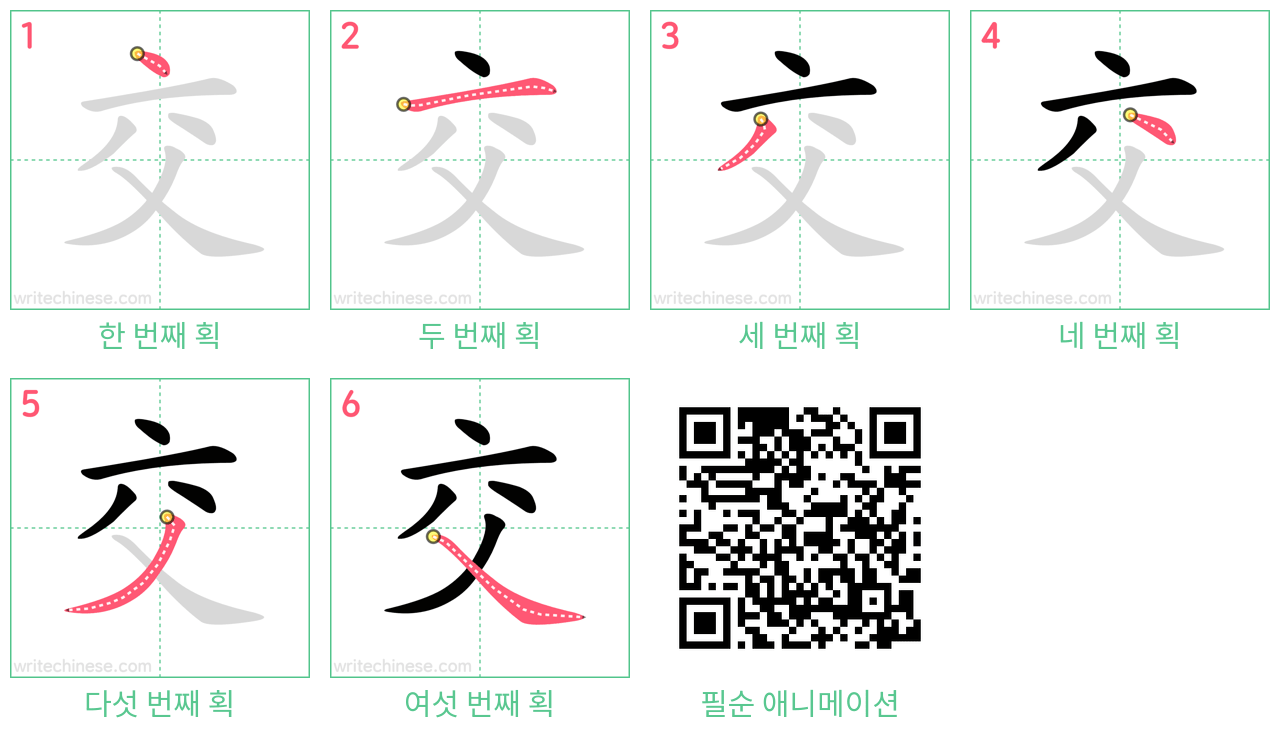 交 step-by-step stroke order diagrams