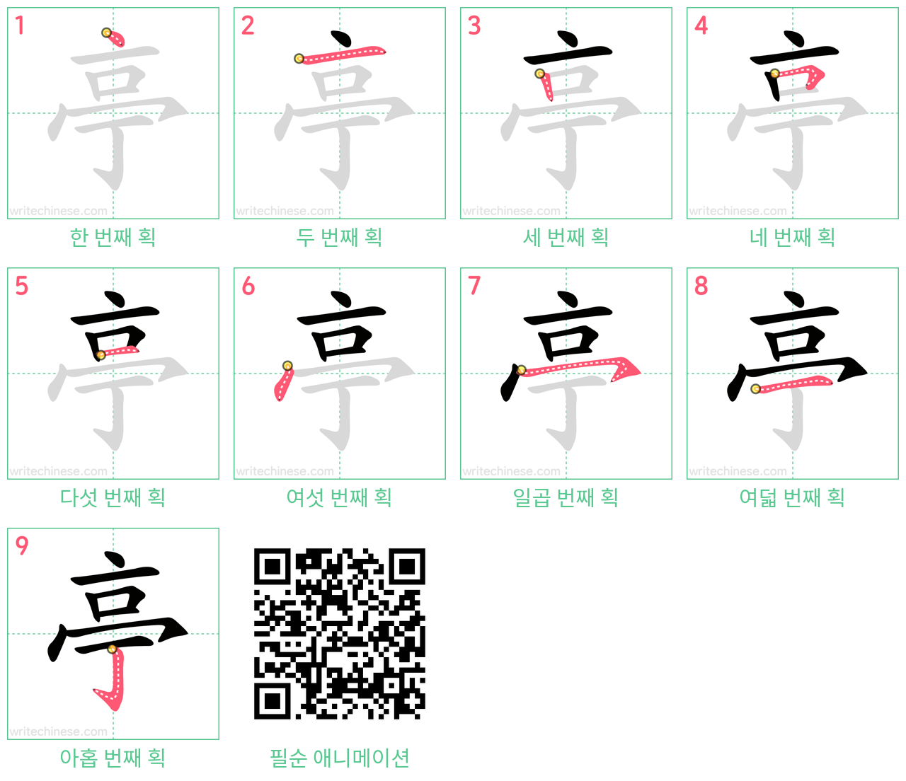 亭 step-by-step stroke order diagrams