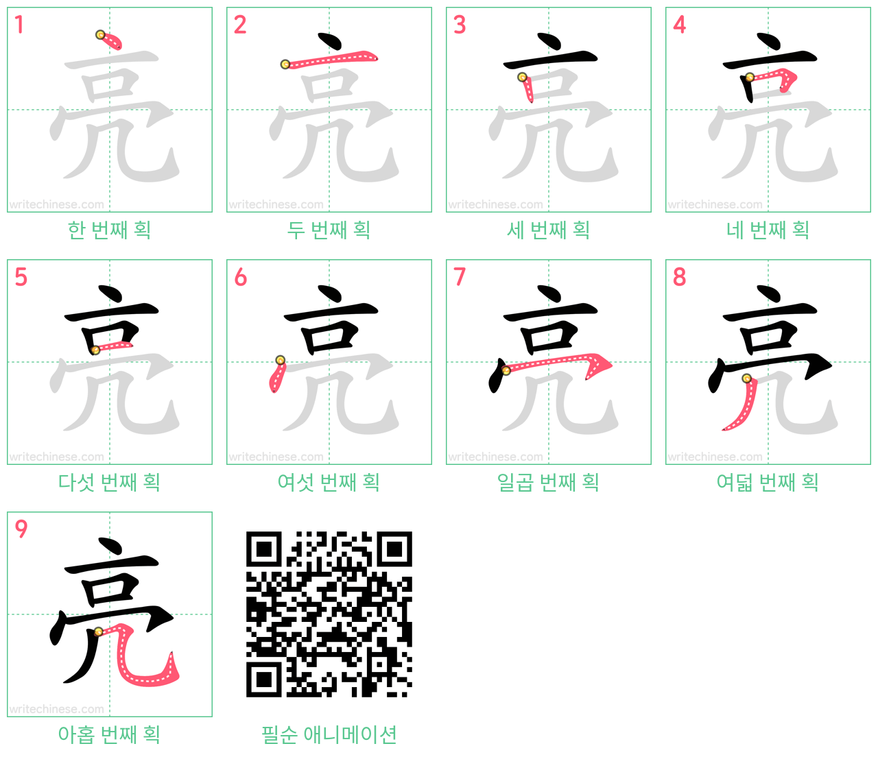 亮 step-by-step stroke order diagrams