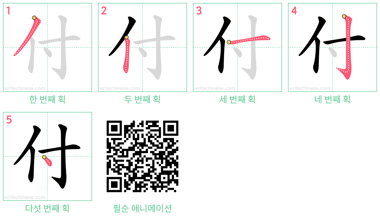 付 step-by-step stroke order diagrams