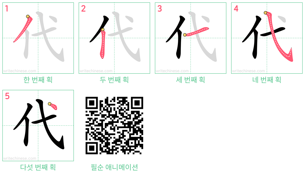 代 step-by-step stroke order diagrams